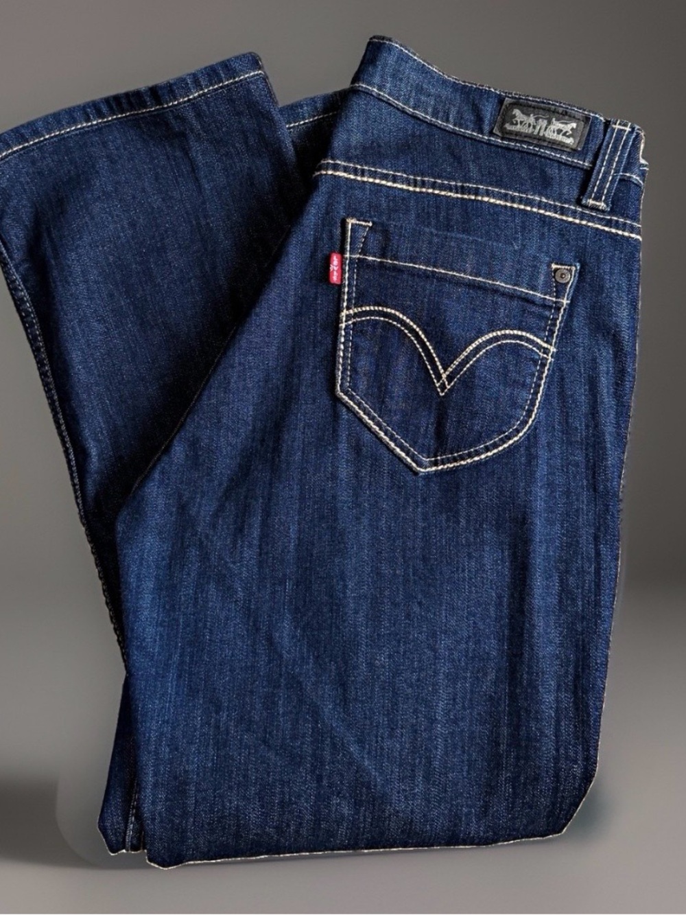 Women’s Levi’s 529 Curvy Bootcut Mid Rise Dark Wash Blue Stretch Jeans 14 32